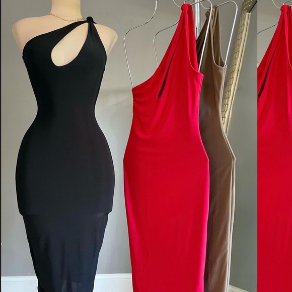 NEW Fashion One Shoulder High quality bodycon MIDI dress cute trendy club MOCHA - Picture 3 of 4